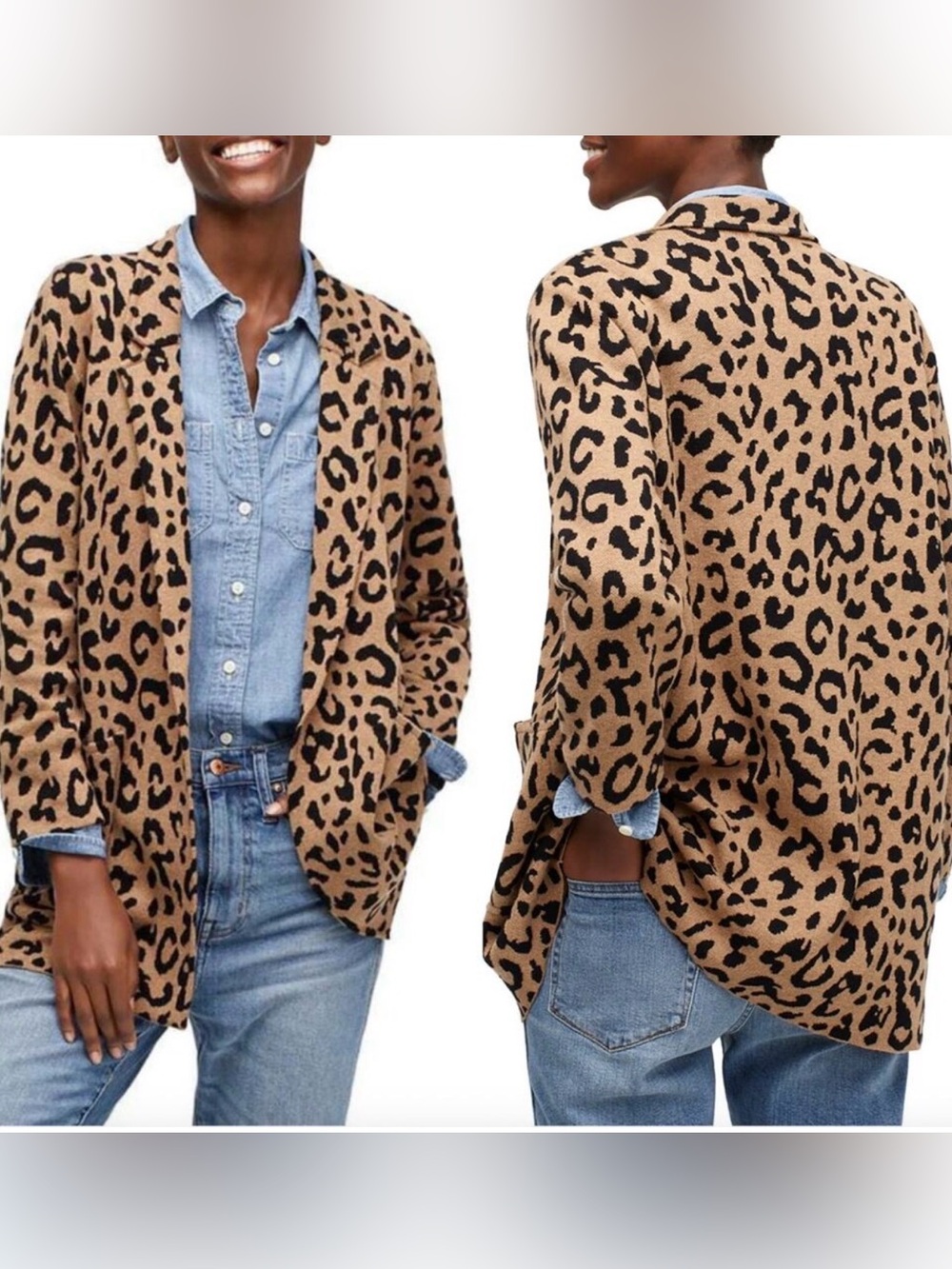 J.crew open front leopard knit blazer